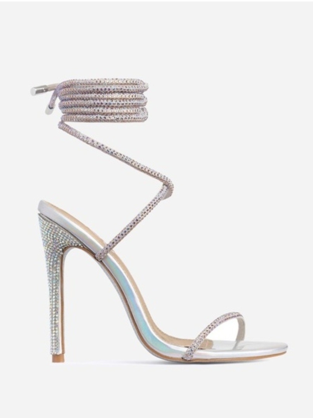 EGO Silver Crystal Embellished Strappy High Heels - Picture 5 of 7